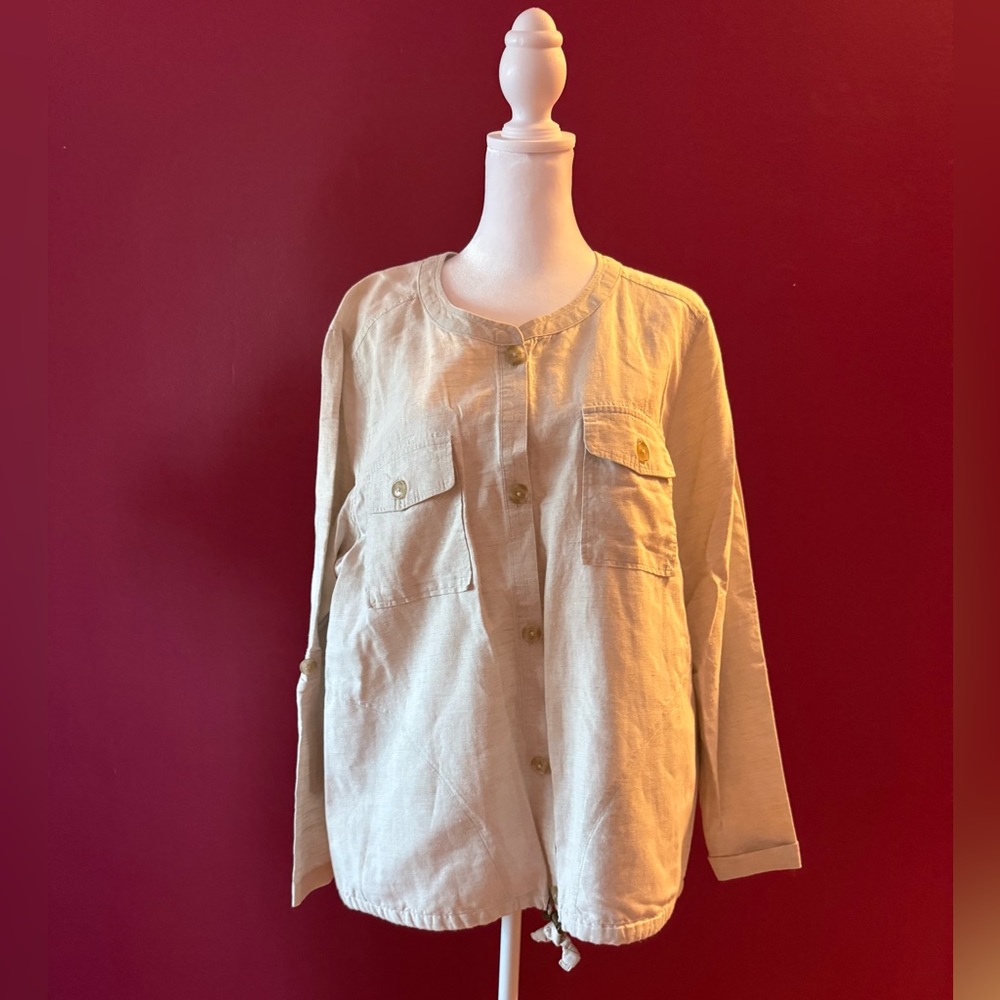 Liz Claiborne Linen-Cotton Neutral Jacket with Front Pockets XL